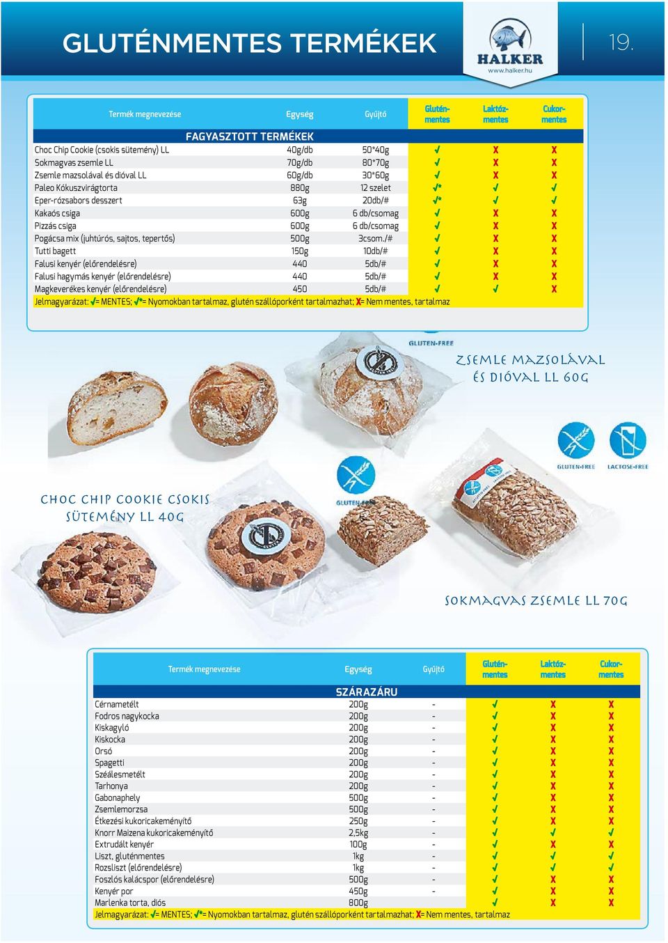LL 60g/ 30*60g X X Paleo Kókuszvirágtorta 880g 12 szelet * Eper-rózsabors desszert 63g 20/# * Kakaós csiga 600g 6 /csomag X X Pizzás csiga 600g 6 /csomag X X Pogácsa mix (juhtúrós, sajtos, tepertős)