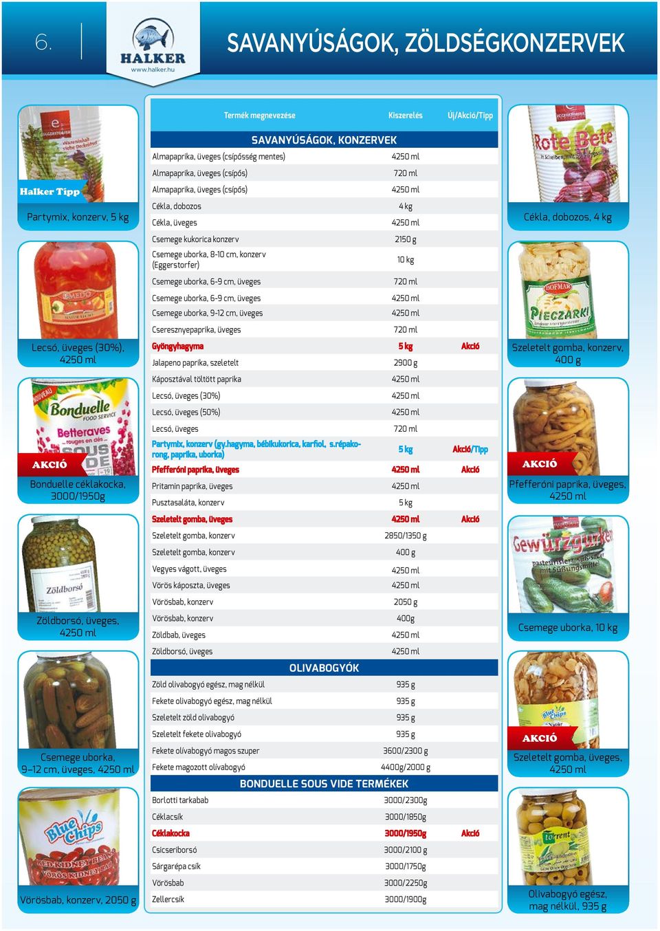 uborka, 6-9 cm, üveges 720 ml Csemege uborka, 6-9 cm, üveges Csemege uborka, 9-12 cm, üveges Lecsó, üveges (30%), Cseresznyepaprika, üveges 720 ml Gyöngyhagyma Akció Jalapeno paprika, szeletelt 2900