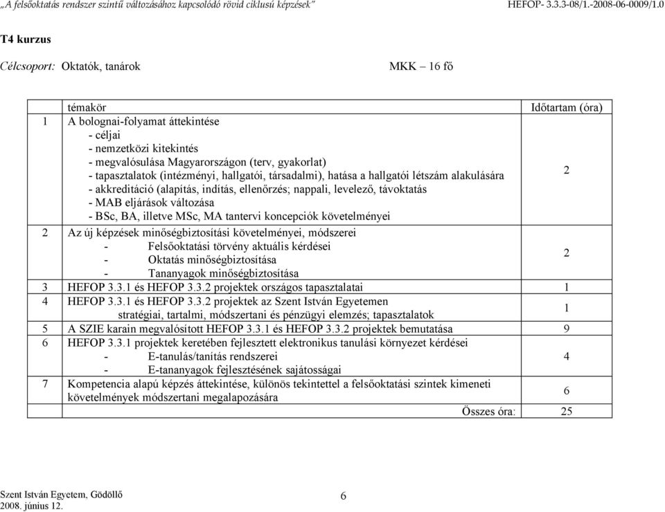 . projektek országos tapasztalatai HEFOP.. és HEFOP.. projektek az Szent István Egyetemen 5 A SZIE karain megvalósított HEFOP.