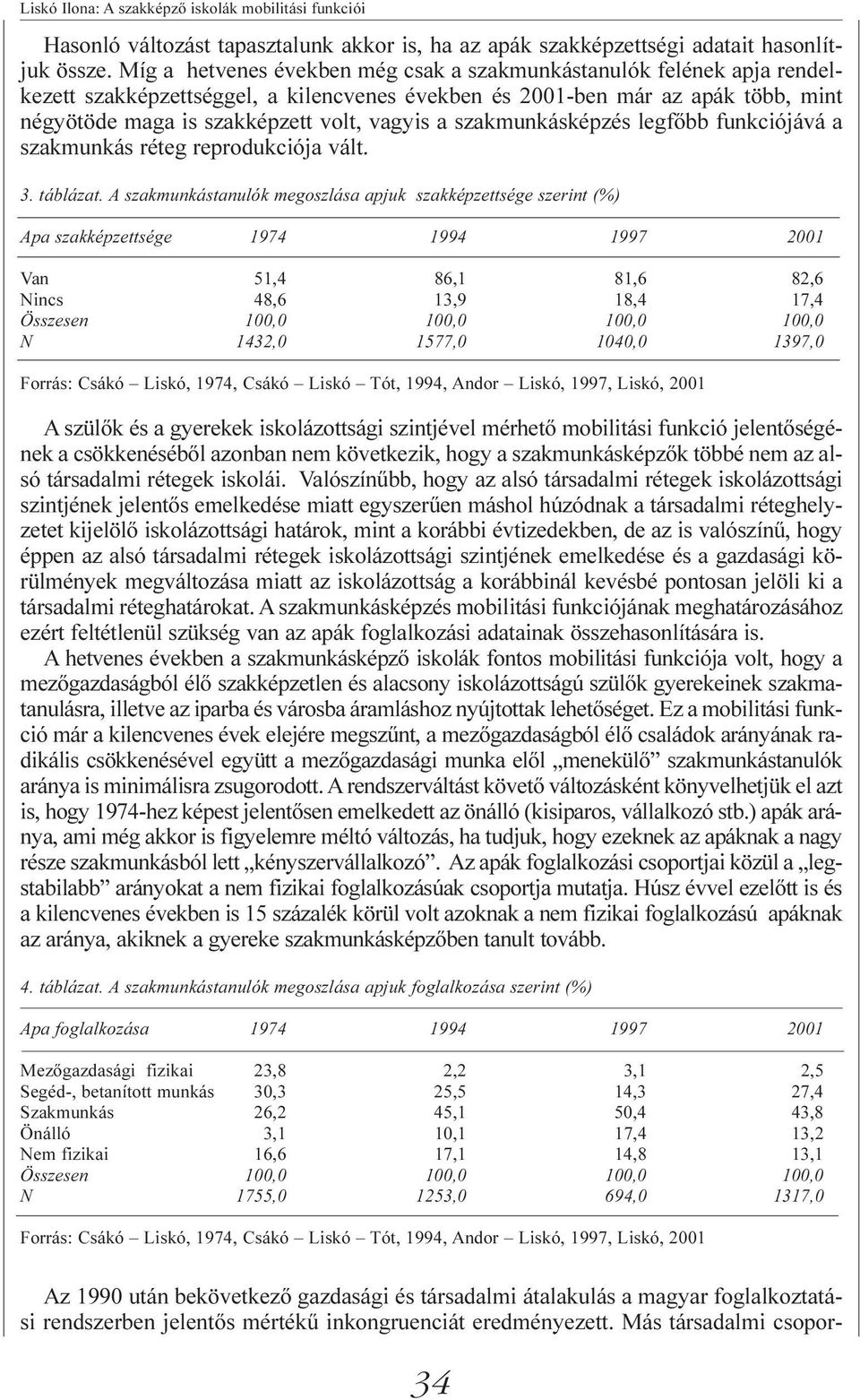 szakmunkásképzés legfőbb funkciójává a szakmunkás réteg reprodukciója vált. 3. táblázat.