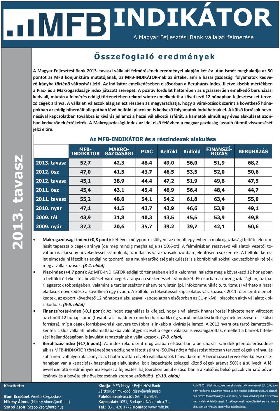 Az indikátor emelkedésében elsősorban a, illetve kisebb mértékben a Piac- és a Makrogazdasági-index játszott szerepet.