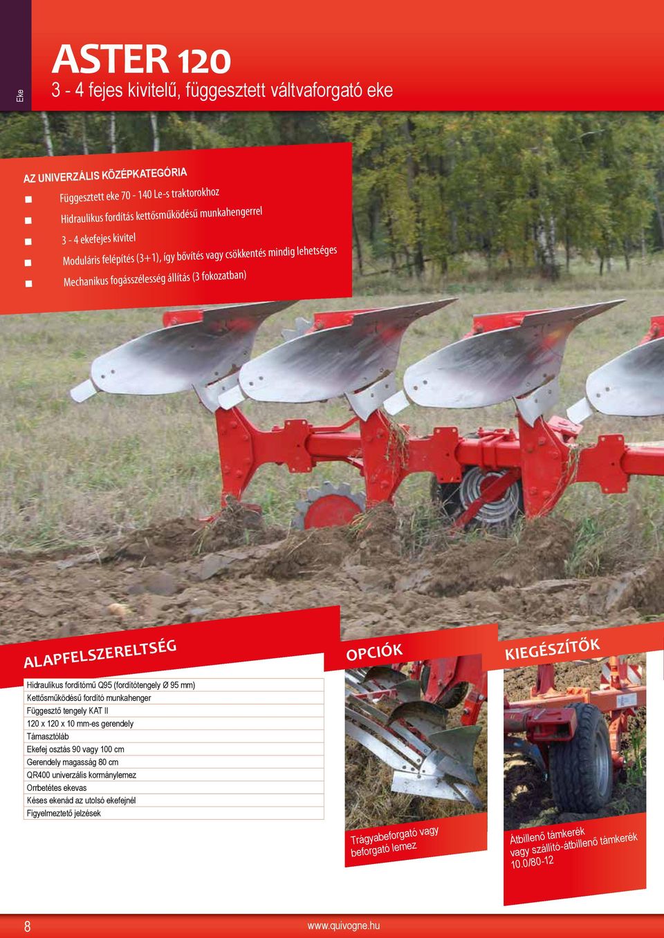 fordítómű Q95 (fordítótengely Ø 95 mm) Kettősműködésű fordító munkahenger Függesztő tengely KAT II 120 x 120 x 10 mm-es gerendely Támasztóláb Ekefej osztás 90 vagy 100 cm Gerendely magasság 80