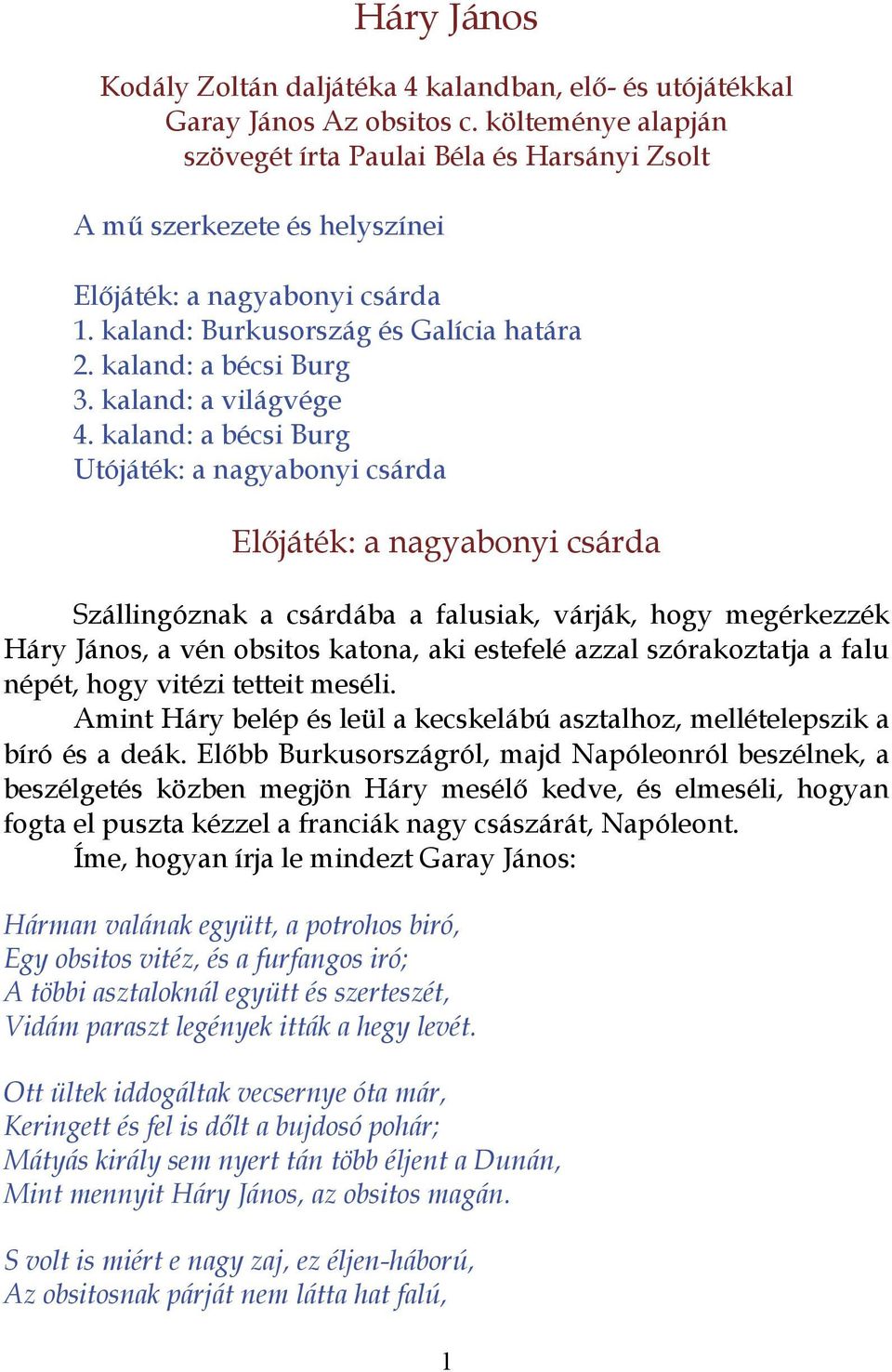 Háry János. Előjáték: a nagyabonyi csárda - PDF Ingyenes letöltés