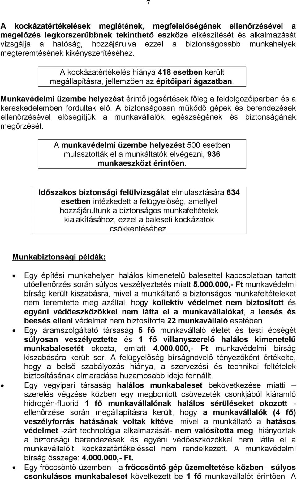 Munkavédelmi üzembe helyezést érintő jogsértések főleg a feldolgozóiparban és a kereskedelemben fordultak elő.