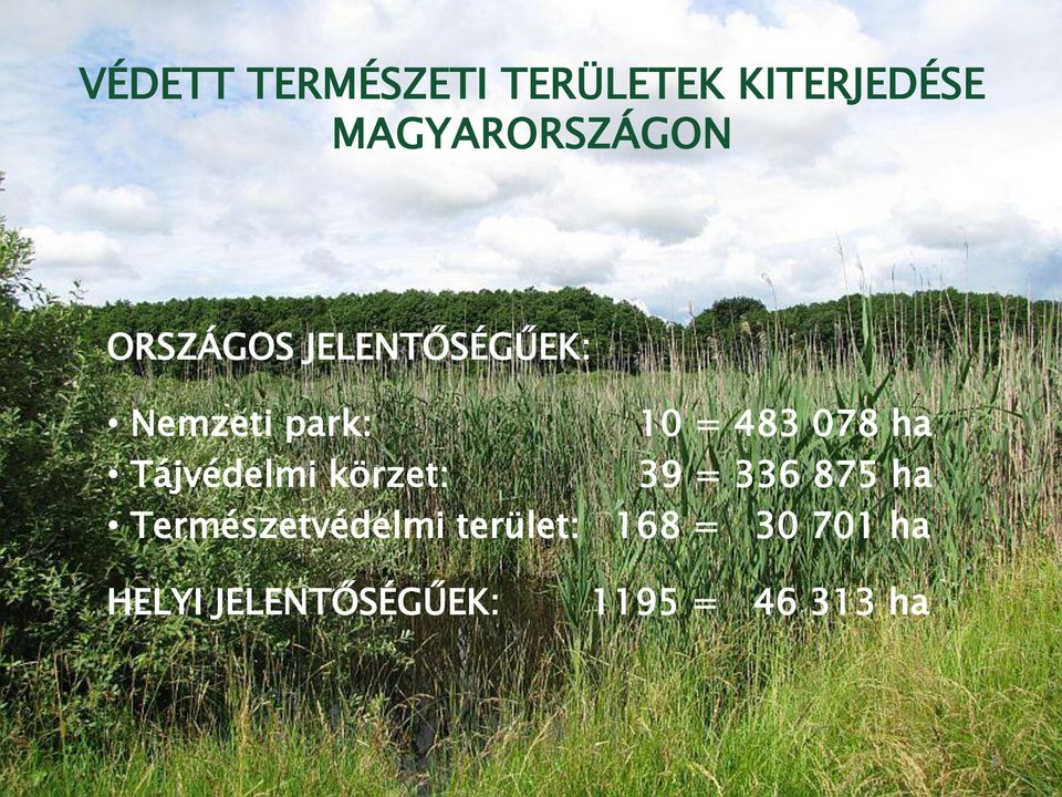 Tájvédelmi körzet: 39 = 336 875 ha Természetvédelmi