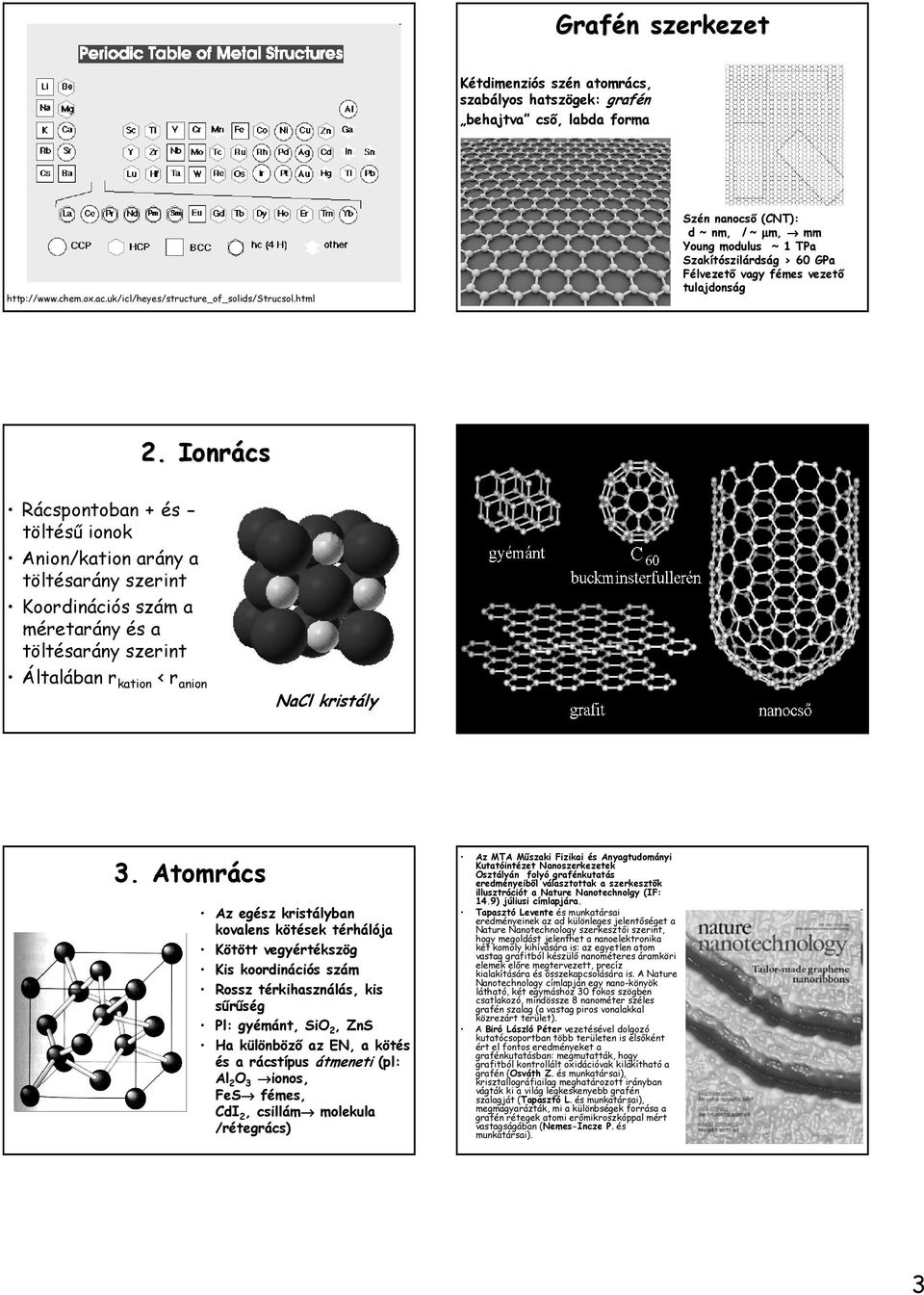 Ionrács Rácspontoban + és - töltésű ionok Anion/kation arány a töltésarány szerint Koordinációs szám a méretarány és a töltésarány szerint Általában r kation < r anion NaCl kristály 3.