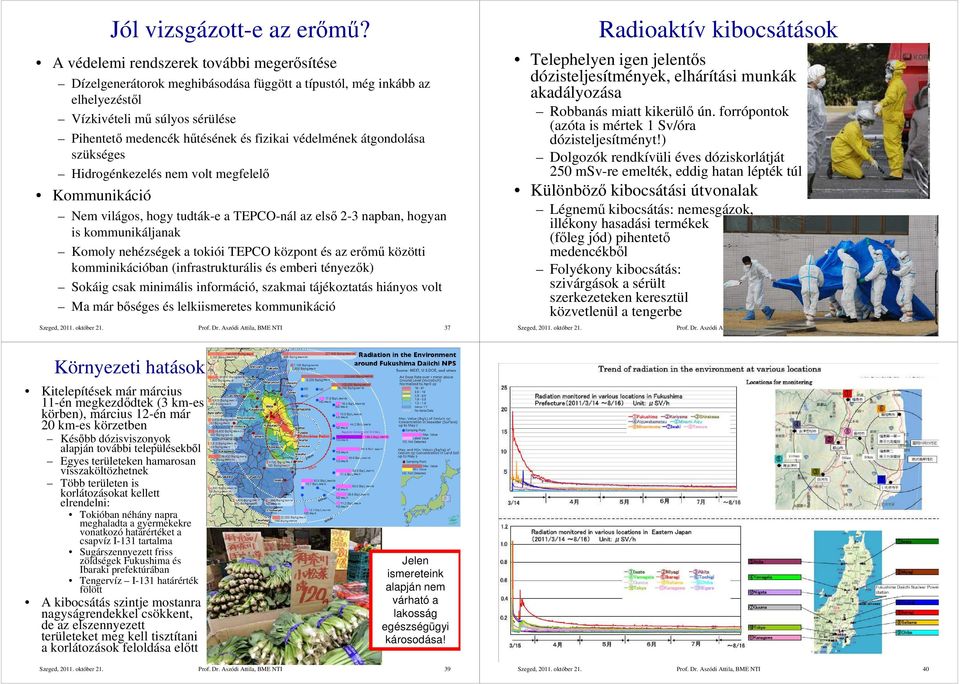 védelmének átgondolása szükséges Hidrogénkezelés nem volt megfelelő Kommunikáció Nem világos, hogy tudták-e a TEPCO-nál az első 2-3 napban, hogyan is kommunikáljanak Komoly nehézségek a tokiói TEPCO