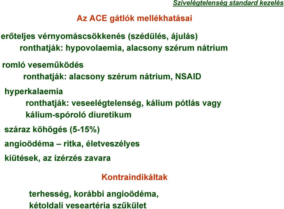ronthatják: veseelégtelenség, kálium pótlás vagy kálium-spóroló diuretikum száraz köhögés (5-15%) angioödéma