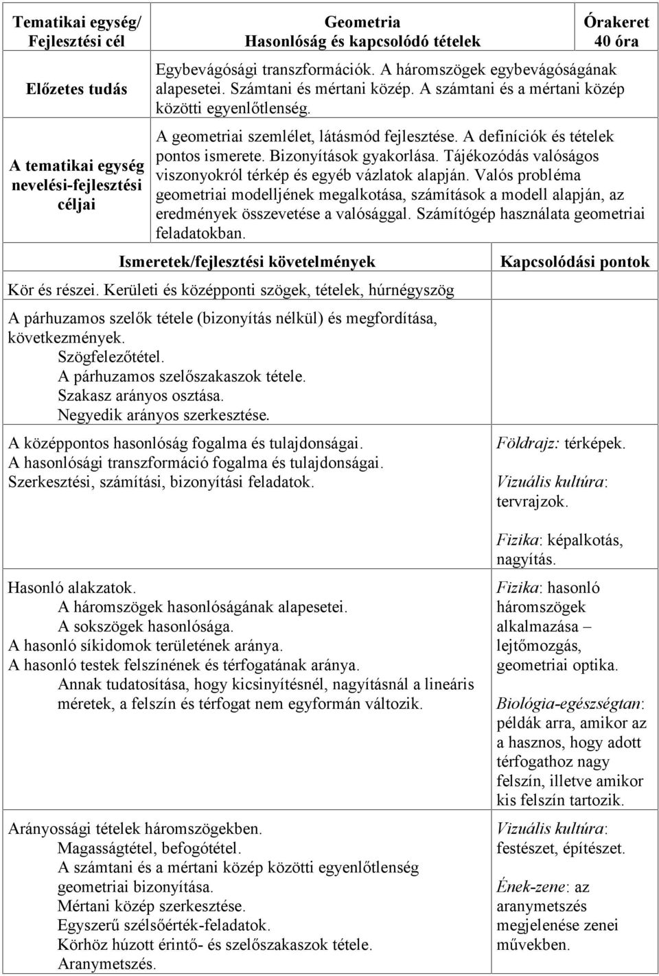 Tájékozódás valóságos viszonyokról térkép és egyéb vázlatok alapján. Valós probléma geometriai modelljének megalkotása, számítások a modell alapján, az eredmények összevetése a valósággal.