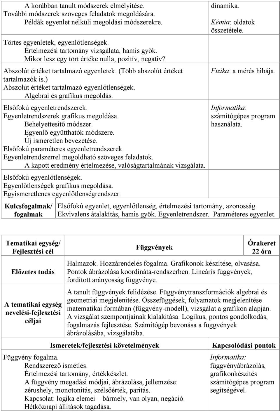 ) Abszolút értéket tartalmazó egyenlőtlenségek. Algebrai és grafikus megoldás. Elsőfokú egyenletrendszerek. Egyenletrendszerek grafikus megoldása. Behelyettesítő módszer. Egyenlő együtthatók módszere.