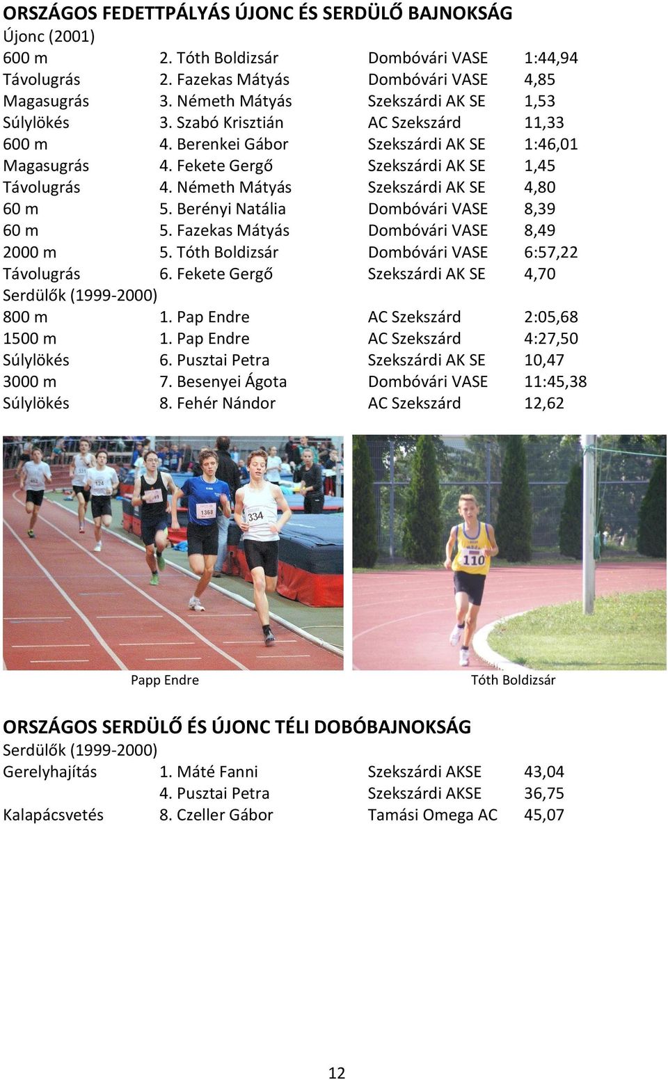 Németh Mátyás Szekszárdi AK SE 4,80 60 m 5. Berényi Natália Dombóvári VASE 8,39 60 m 5. Fazekas Mátyás Dombóvári VASE 8,49 2000 m 5. Tóth Boldizsár Dombóvári VASE 6:57,22 Távolugrás 6.