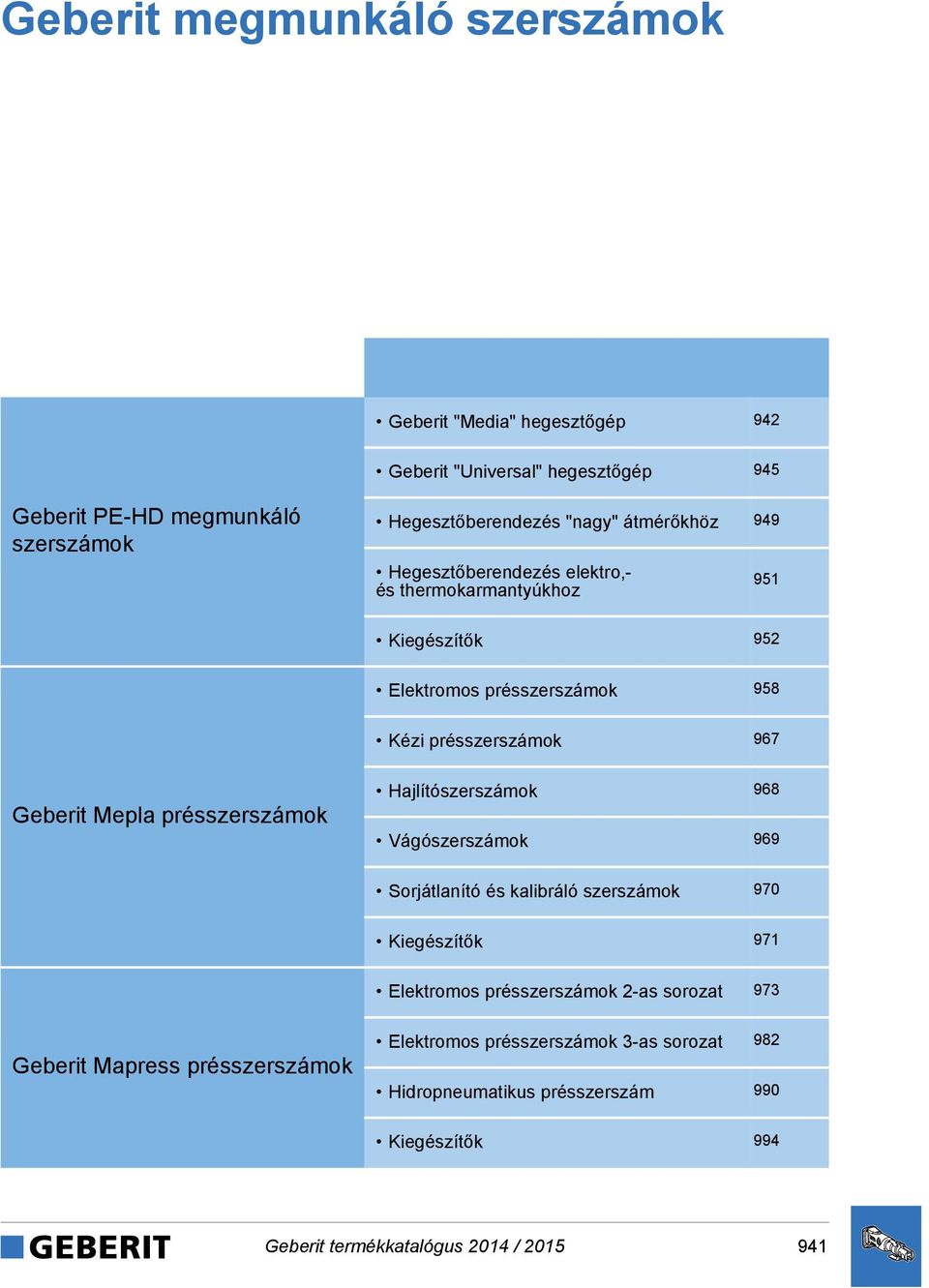 présszerszámok Hajlítószerszámok 968 Vágószerszámok 969 Sorjátlanító és kalibráló szerszámok 970 Kiegészítők 971 Elektromos présszerszámok 2-as