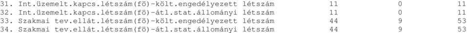 stat.állományi létszám 11 0 11 33. Szakmai tev.ellát.