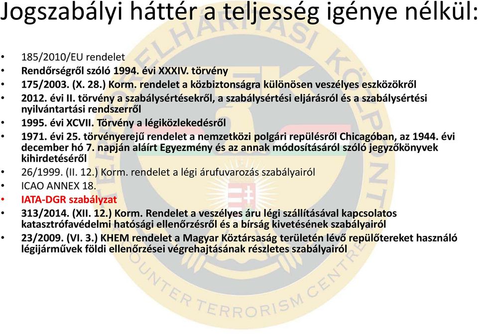 törvényerejű rendelet a nemzetközi polgári repülésről Chicagóban, az 1944. évi december hó 7. napján aláírt Egyezmény és az annak módosításáról szóló jegyzőkönyvek kihirdetéséről 26/1999. (II. 12.