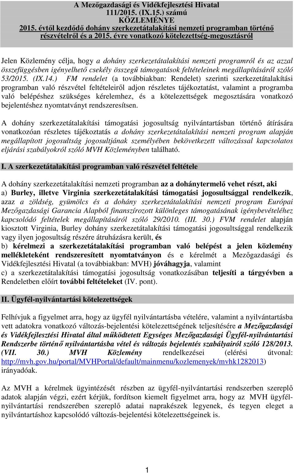 megállapításáról szóló 53/2015. (IX.14.