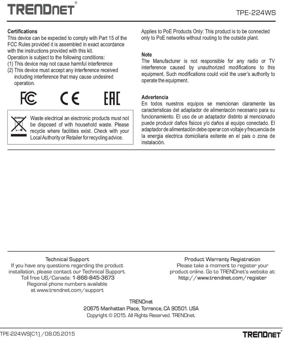 undesired operation. Waste electrical an electronic products must not be disposed of with household waste. Please recycle where facilities exist.