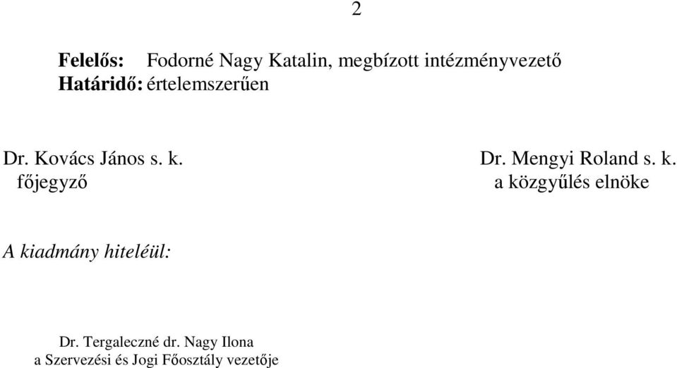 k. főjegyző a közgyűlés elnöke A kiadmány hiteléül: Dr.