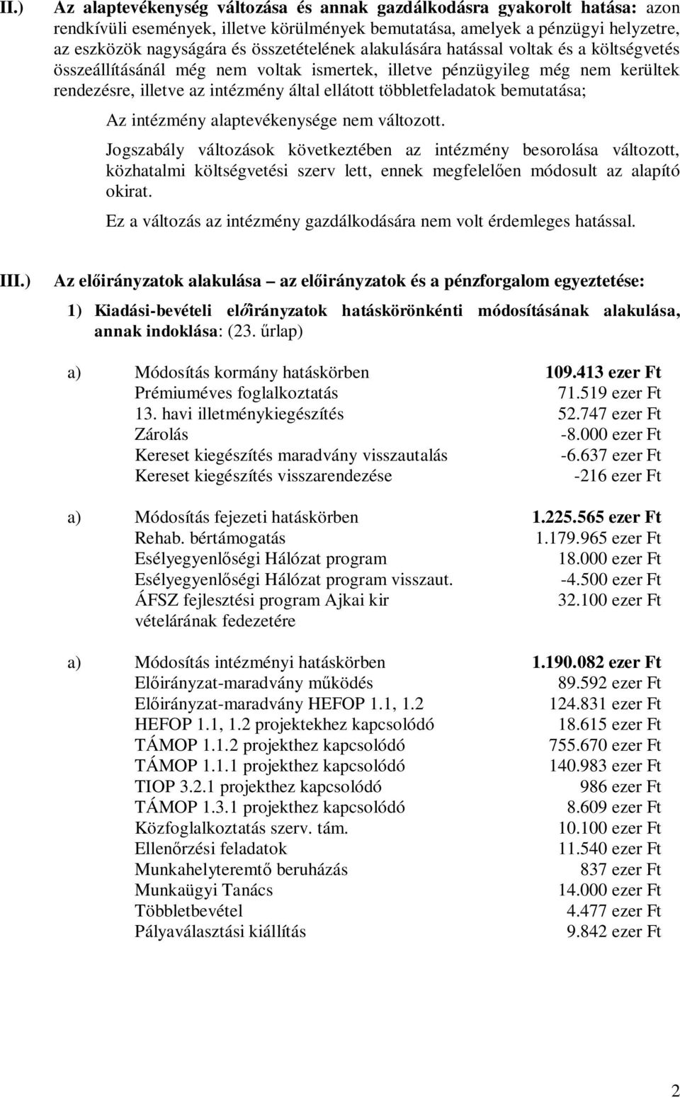 többletfeladatok bemutatása; Az intézmény alaptevékenysége nem változott.
