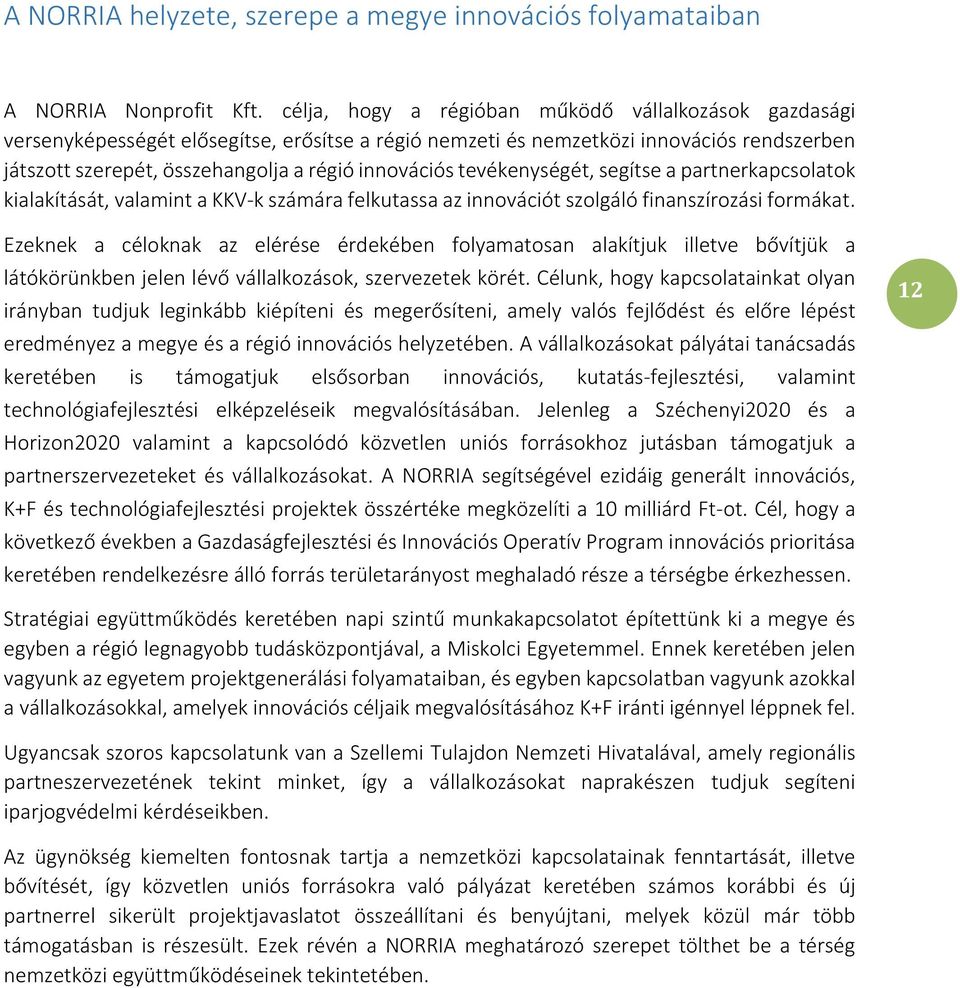 tevékenységét, segítse a partnerkapcsolatok kialakítását, valamint a KKV-k számára felkutassa az innovációt szolgáló finanszírozási formákat.