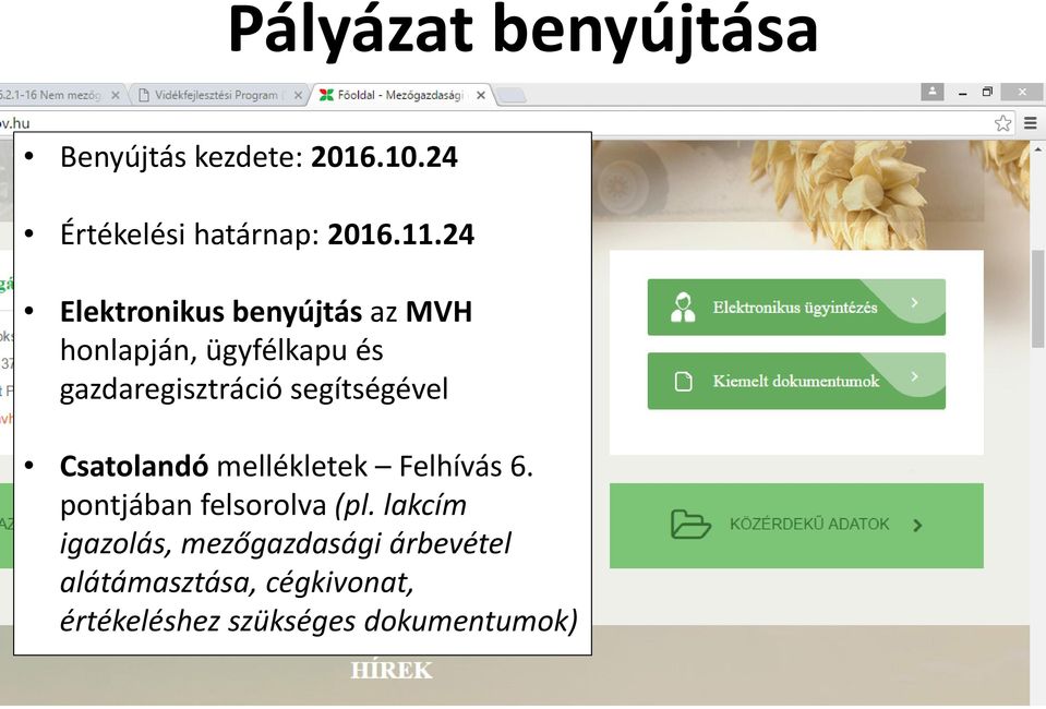 segítségével Csatolandó mellékletek Felhívás 6. pontjában felsorolva (pl.