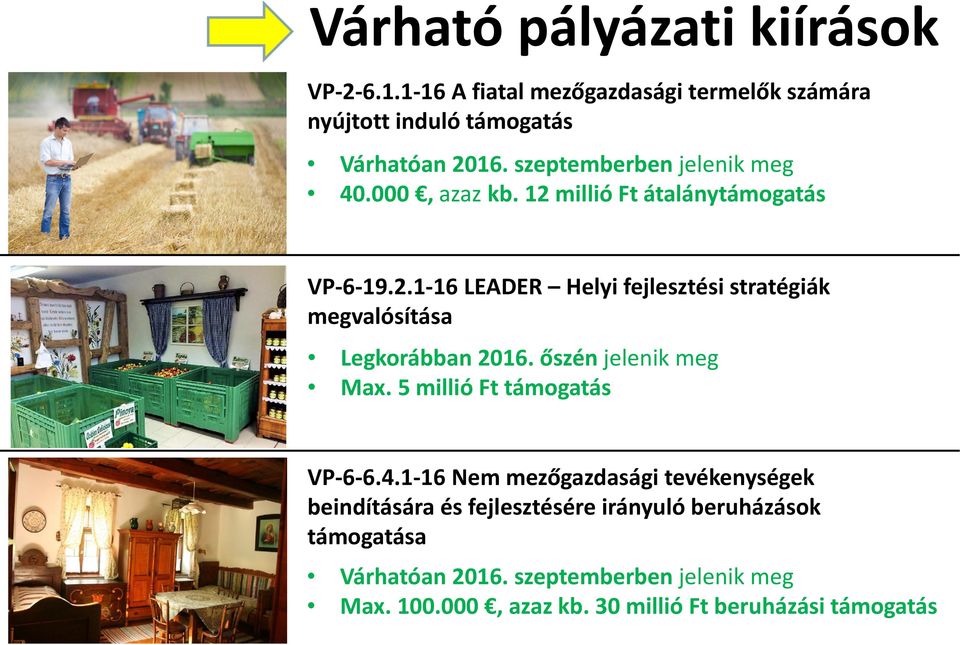 őszén jelenik meg Max. 5 millió Ft támogatás VP-6-6.4.