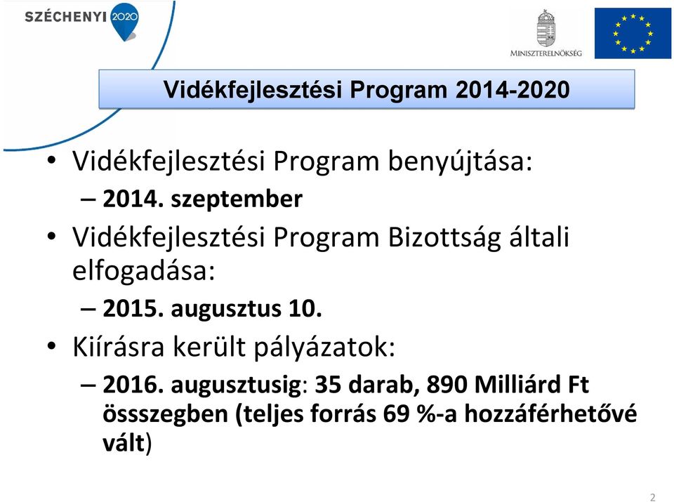 2015. augusztus 10. Kiírásra került pályázatok: 2016.