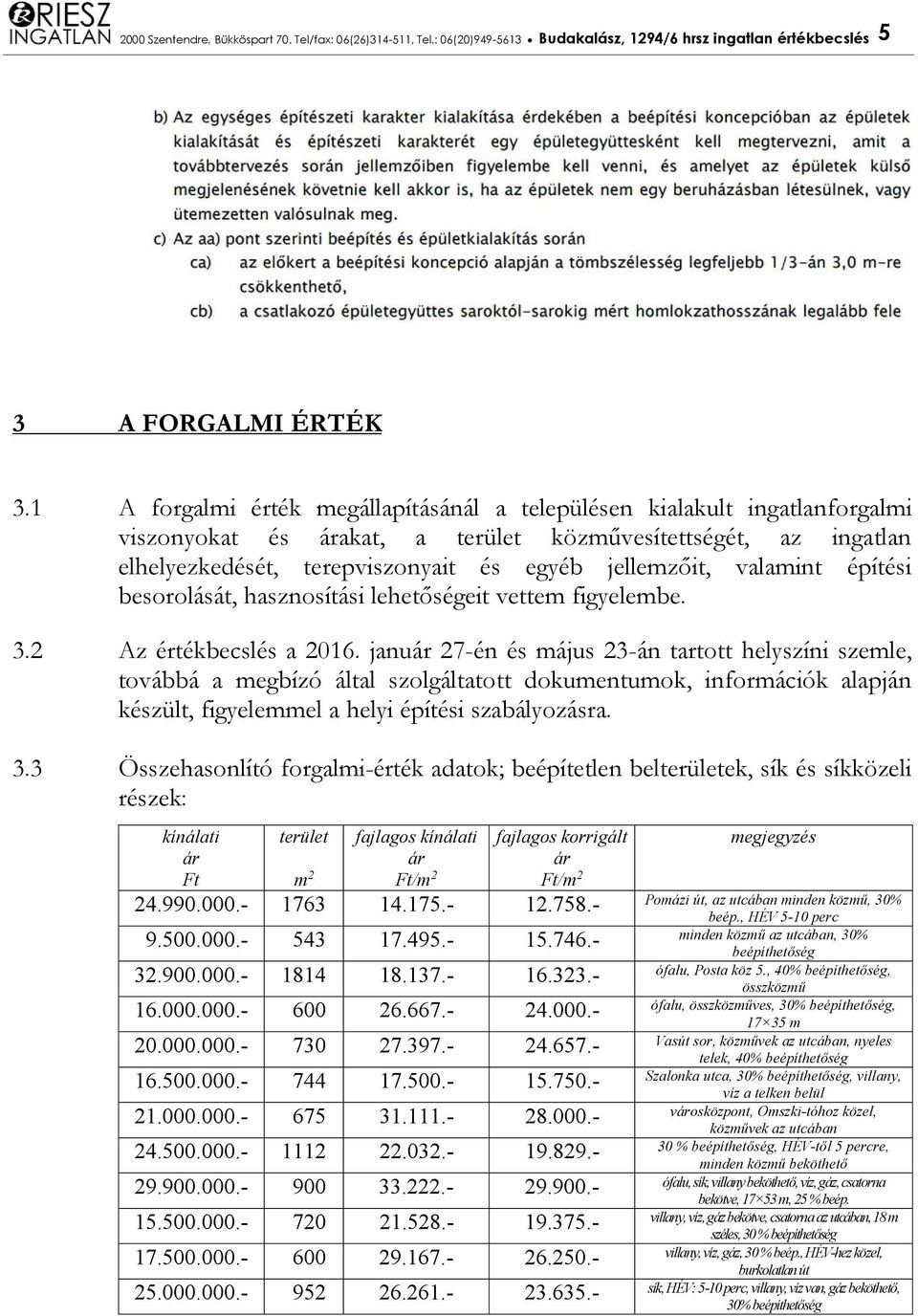 valamint építési besorolását, hasznosítási lehetőségeit vettem figyelembe. 3.2 Az értékbecslés a 2016.