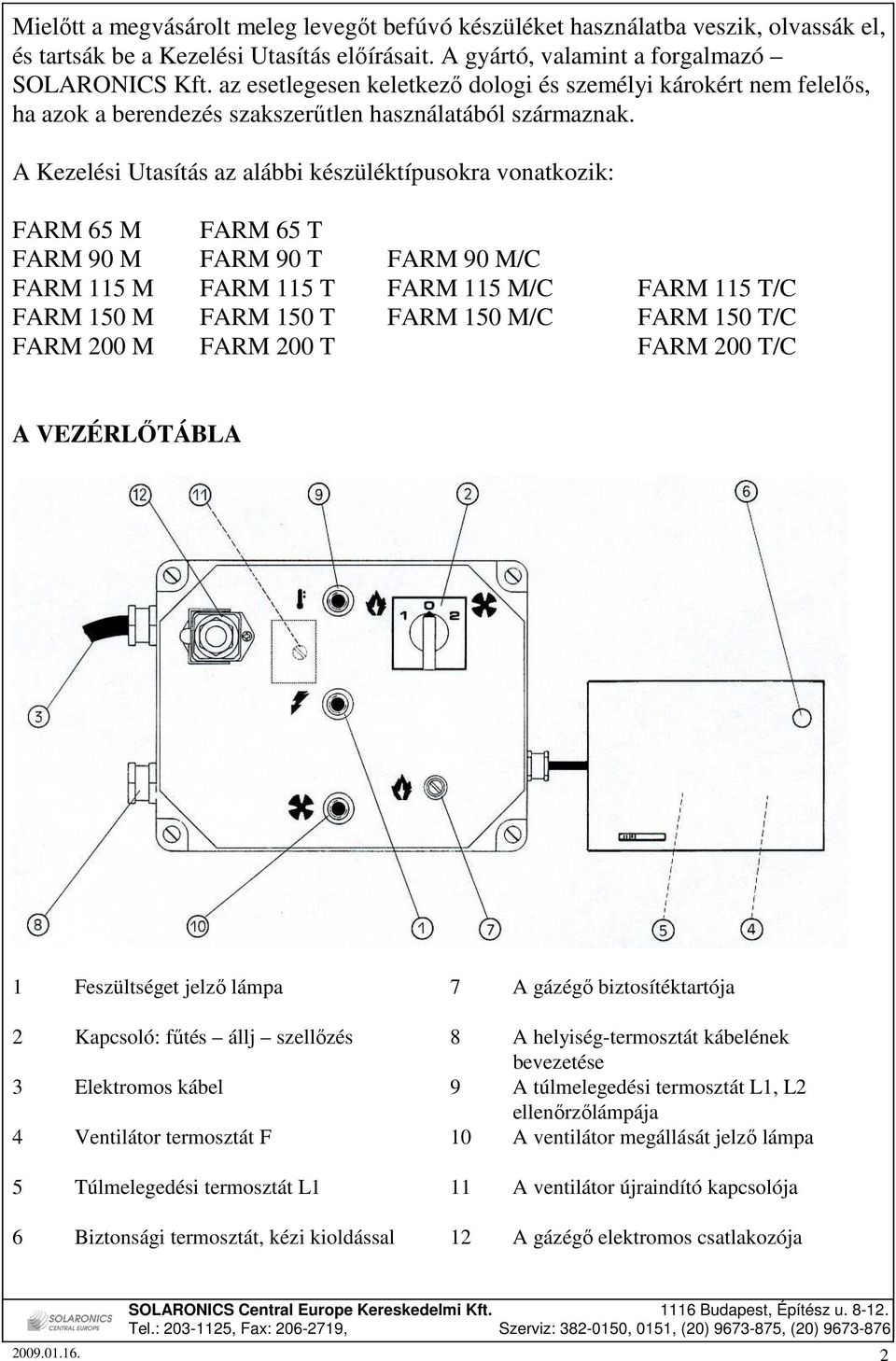 A Kezelési Utasítás az alábbi készüléktípusokra vonatkozik: FARM 65 M FARM 65 T FARM 90 M FARM 90 T FARM 90 M/C FARM 5 M FARM 5 T FARM 5 M/C FARM 5 T/C FARM M FARM T FARM M/C FARM T/C FARM M FARM T