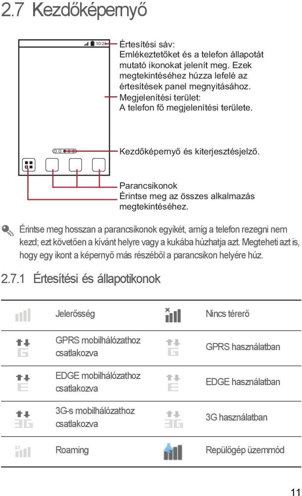 Érintse meg hosszan a parancsikonok egyikét, amíg a telefon rezegni nem kezd; ezt követően a kívánt helyre vagy a kukába húzhatja azt.