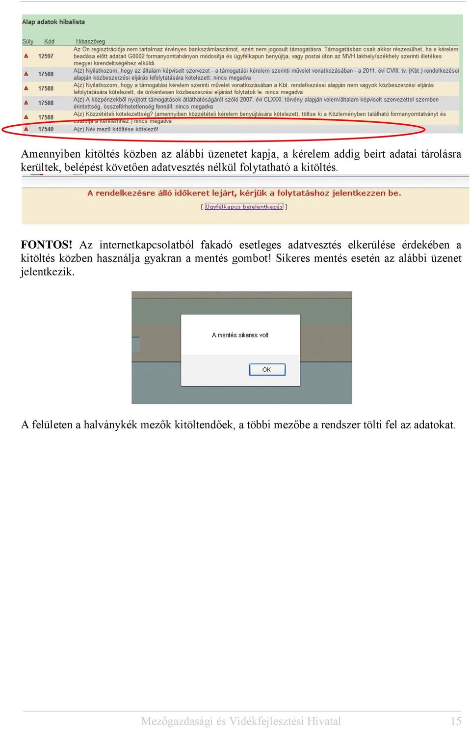 Az internetkapcsolatból fakadó esetleges adatvesztés elkerülése érdekében a kitöltés közben használja gyakran a mentés