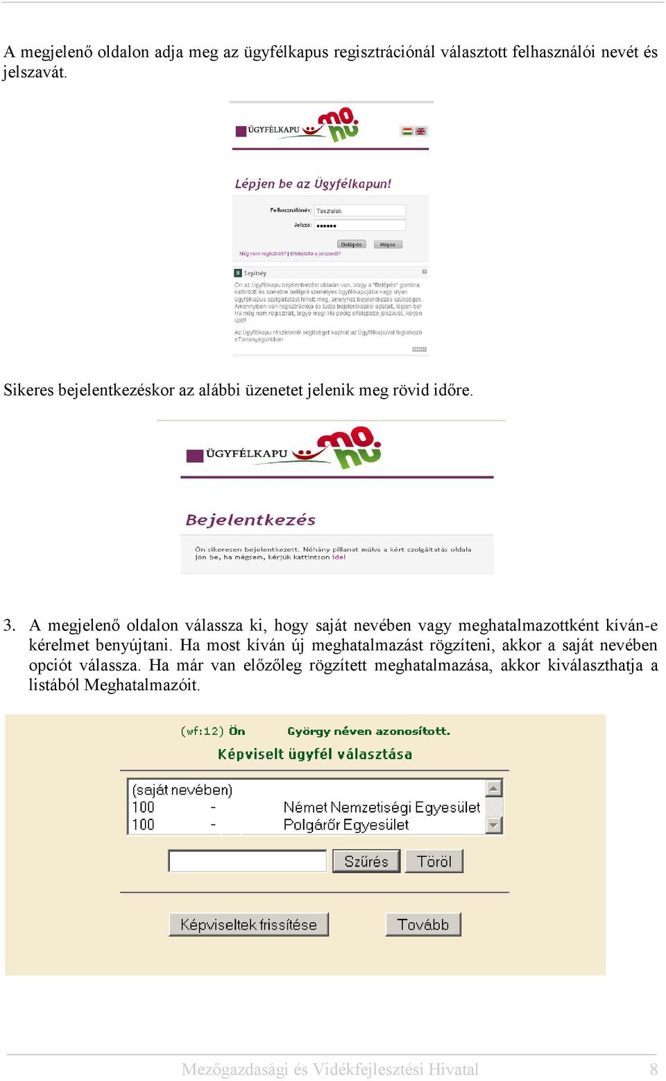 A megjelenő oldalon válassza ki, hogy saját nevében vagy meghatalmazottként kíván-e kérelmet benyújtani.