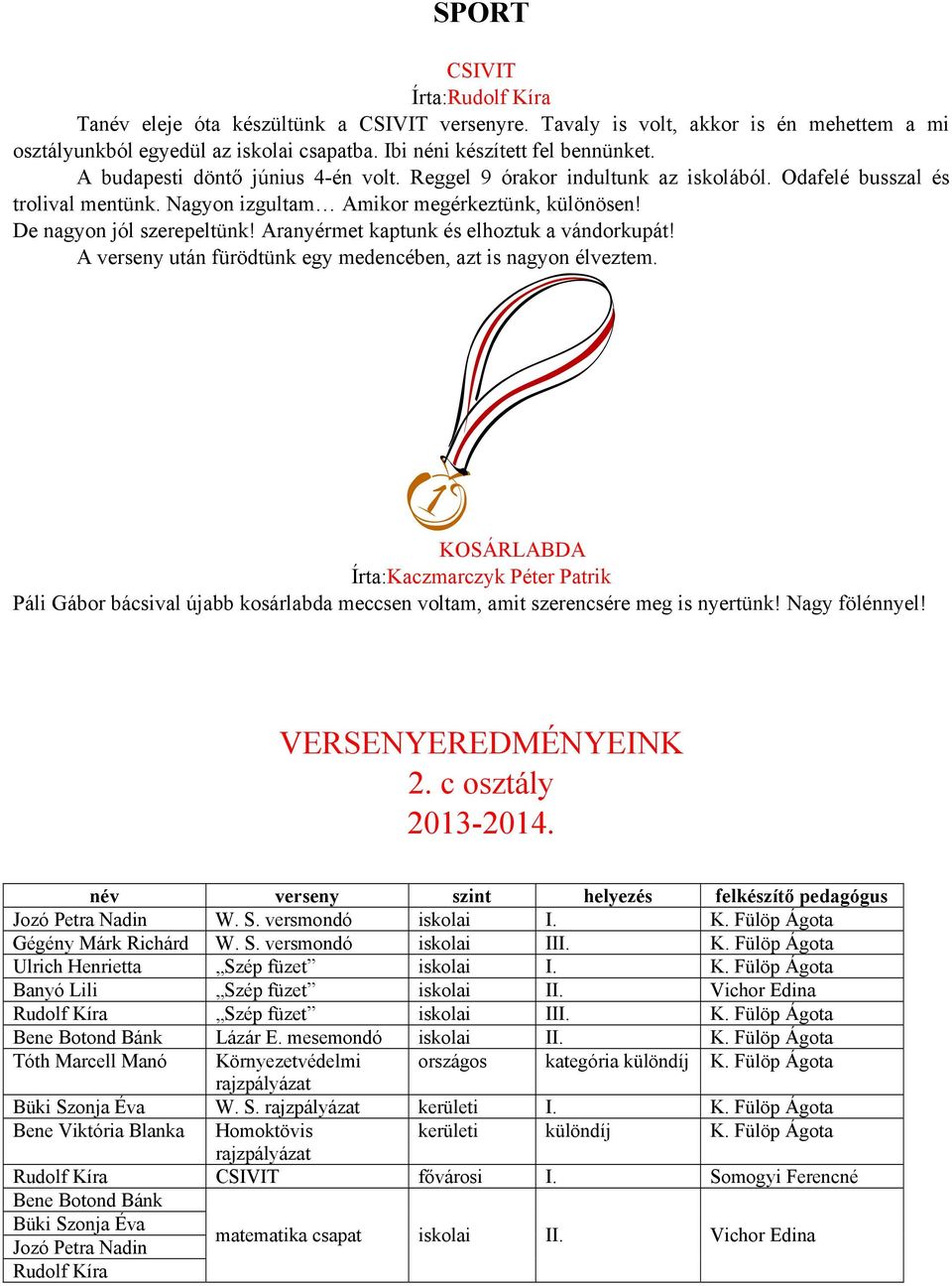 Aranyérmet kaptunk és elhoztuk a vándorkupát! A verseny után fürödtünk egy medencében, azt is nagyon élveztem.
