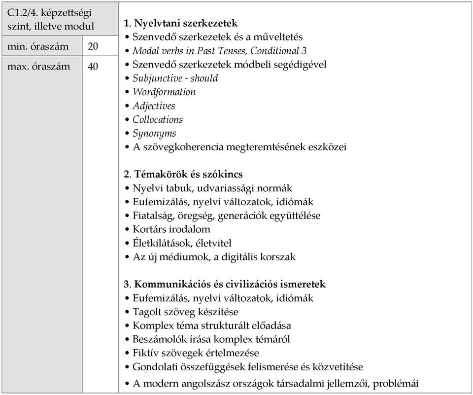 Collocations Synonyms A szövegkoherencia megteremtésének eszközei Nyelvi tabuk, udvariassági normák Eufemizálás, nyelvi változatok, idiómák Fiatalság, öregség, generációk együttélése