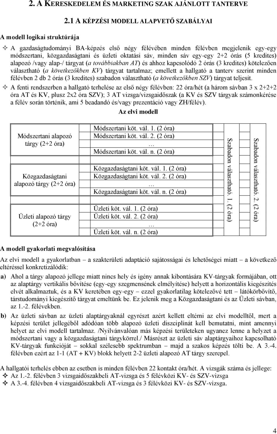 órás (5 kredites) alapozó /vagy alap-/ tárgyat (a továbbiakban AT) és ahhoz kapcsolódó 2 órás (3 kredites) kötelezően választható (a következőkben KV) tárgyat tartalmaz; emellett a hallgató a tanterv