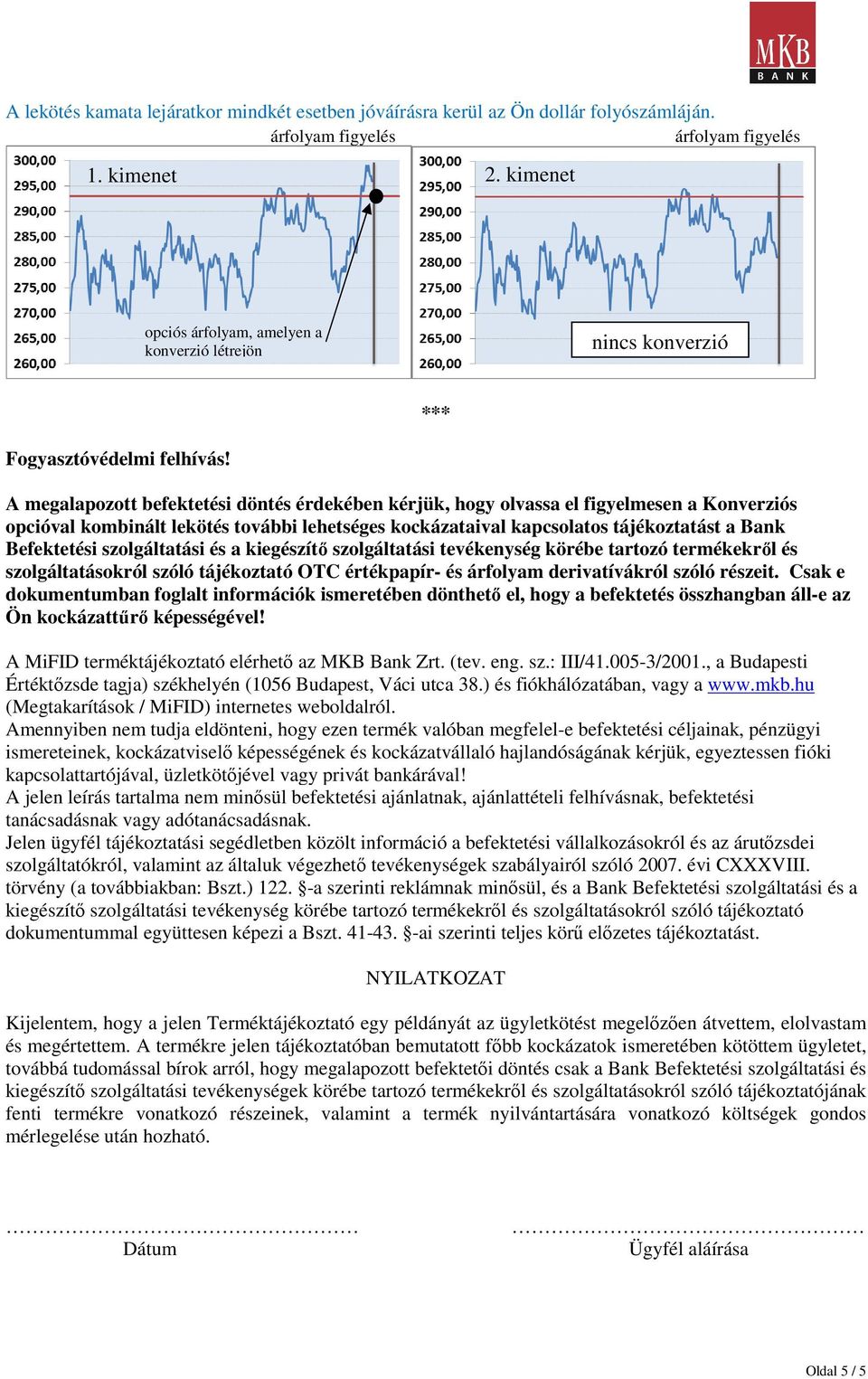 A megalapozott befektetési döntés érdekében kérjük, hogy olvassa el figyelmesen a Konverziós opcióval kombinált lekötés további lehetséges kockázataival kapcsolatos tájékoztatást a Bank Befektetési