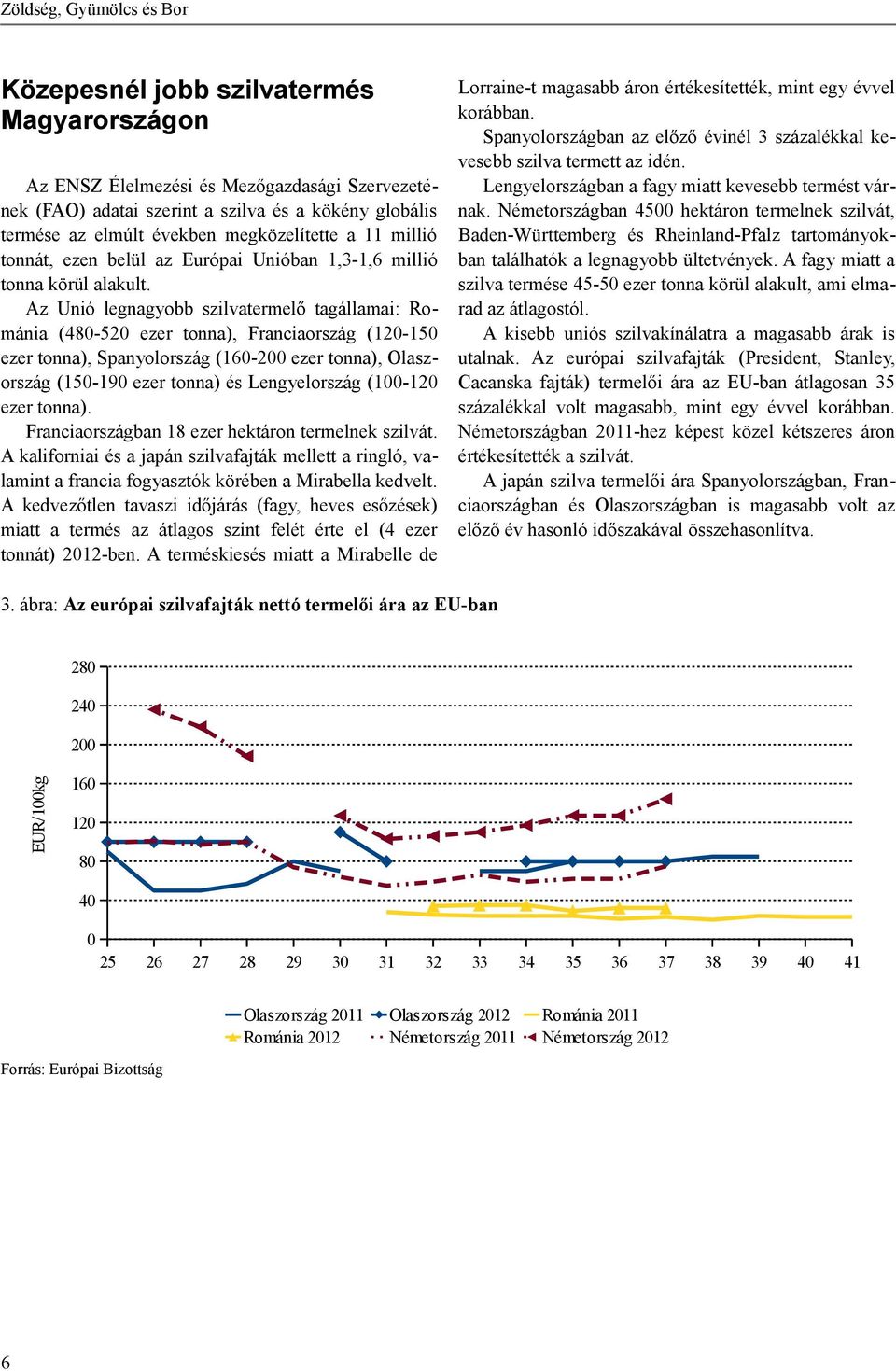 Az Unió legnagyobb szilvatermelő tagállamai: Románia (480-520 ezer tonna), Franciaország (120-150 ezer tonna), Spanyolország (160-200 ezer tonna), Olaszország (150-190 ezer tonna) és Lengyelország