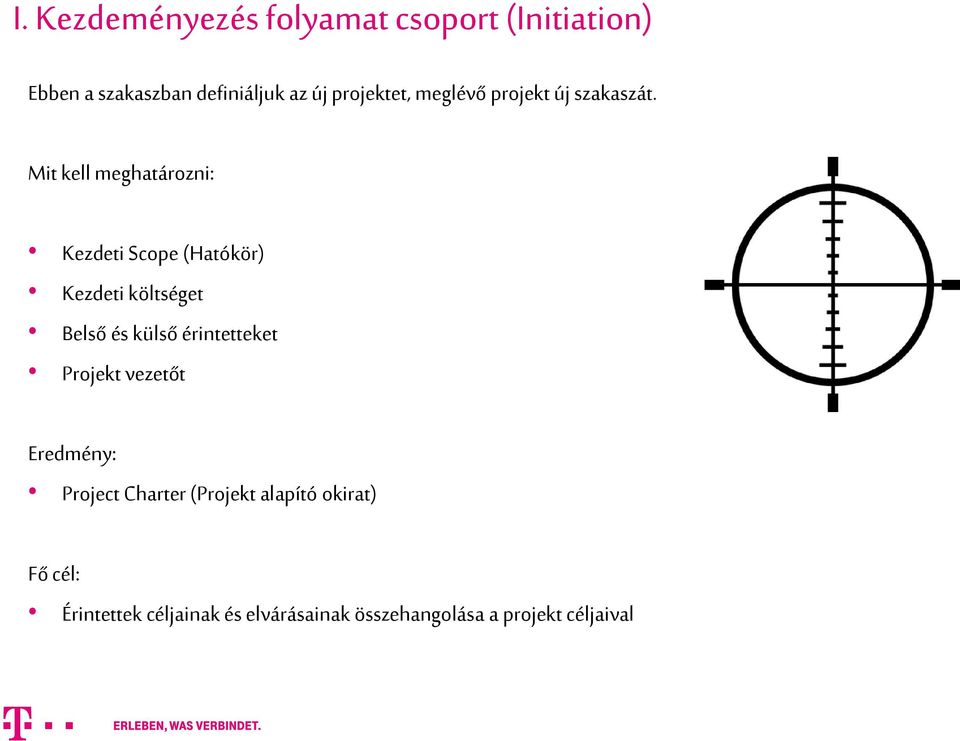 Mit kell meghatározni: Kezdeti Scope (Hatókör) Kezdeti költséget Belső és külső