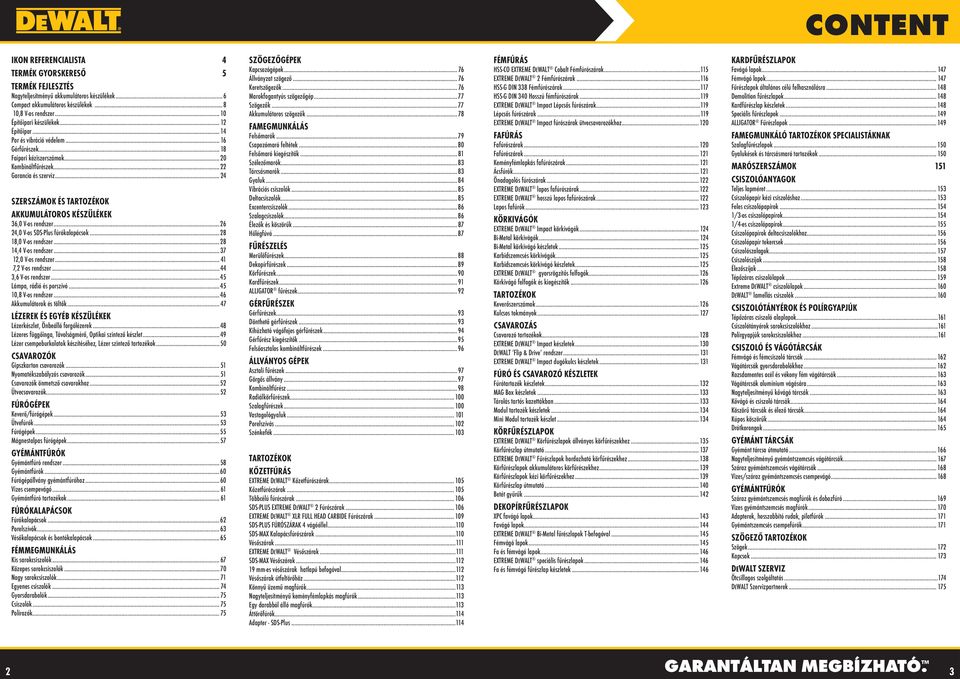 .. 24 SZERSZÁMOK ÉS TARTOZÉKOK AKKUMULÁTOROS KÉSZÜLÉKEK 36,0 V-os rendszer...26 24,0 V-os SDS-Plus fúrókalapácsok...28 18,0 V-os rendszer...28 14,4 V-os rendszer... 37 12,0 V-os rendszer.