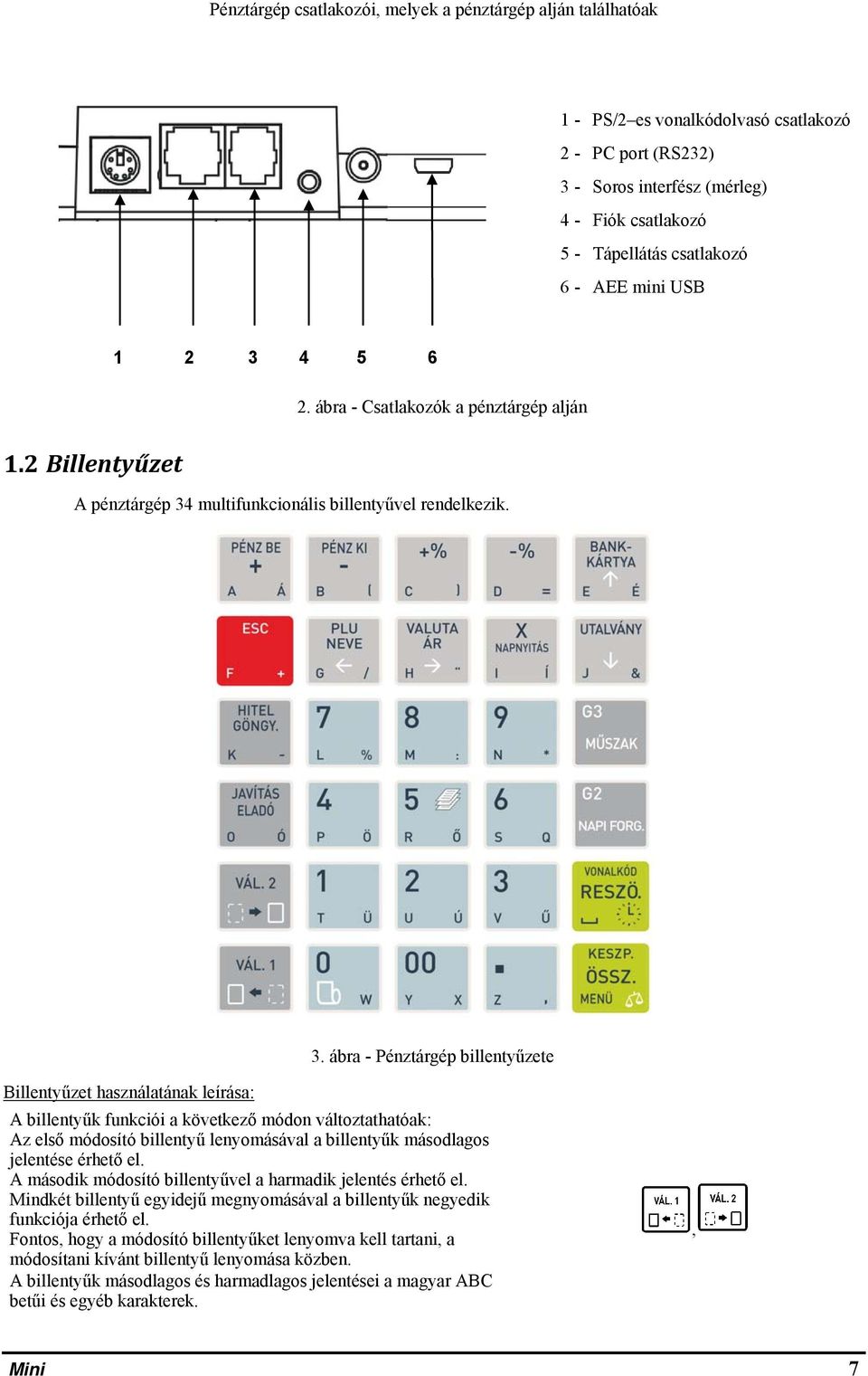 4 5 6 2. ábra - Csatlakozók a pénztárgép alján 1.2 Billentyűzet A pénztárgép 34