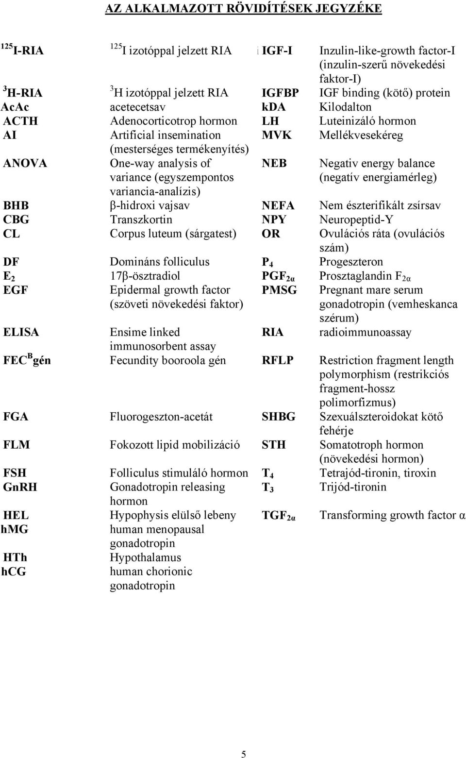 variance (egyszempontos variancia-analízis) NEB Negativ energy balance (negatív energiamérleg) BHB β-hidroxi vajsav NEFA Nem észterifikált zsírsav CBG Transzkortin NPY Neuropeptid-Y CL Corpus luteum