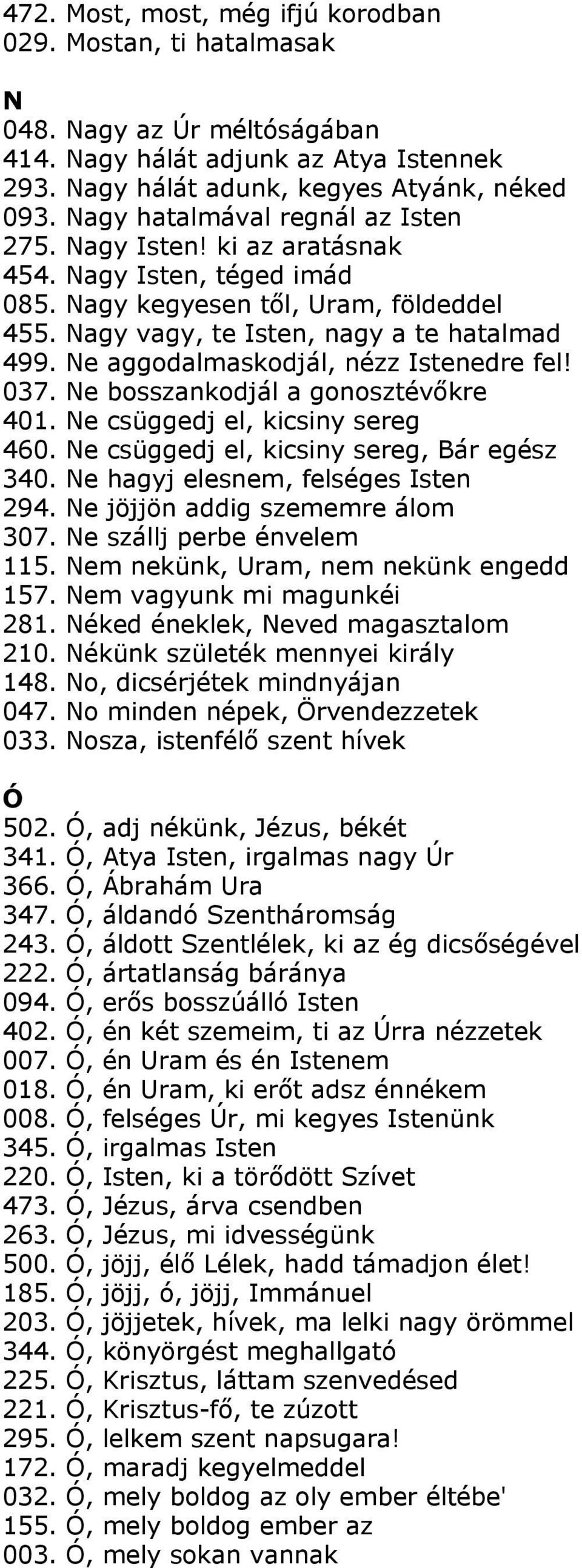 Ne aggodalmaskodjál, nézz Istenedre fel! 037. Ne bosszankodjál a gonosztévőkre 401. Ne csüggedj el, kicsiny sereg 460. Ne csüggedj el, kicsiny sereg, Bár egész 340.