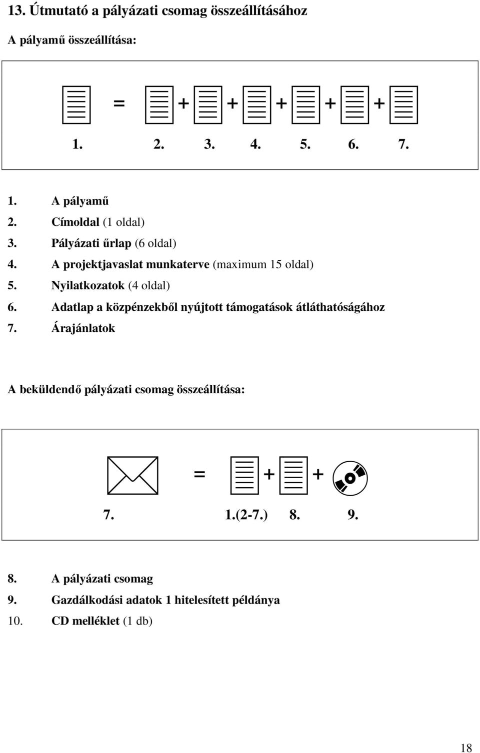 Nyilatkozatok (4 oldal) 6. Adatlap a közpénzekbıl nyújtott támogatások átláthatóságához 7.