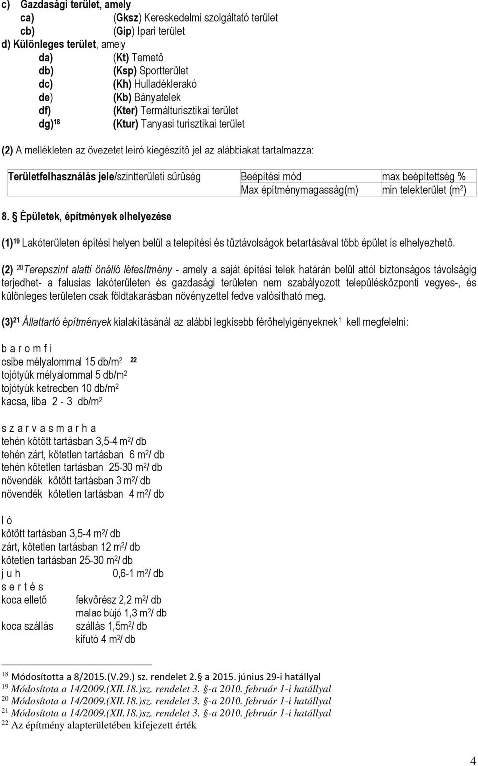 jele/szintterületi sűrűség Beépítési mód max beépítettség % Max építménymagasság(m) min telekterület (m 2 ) 8.