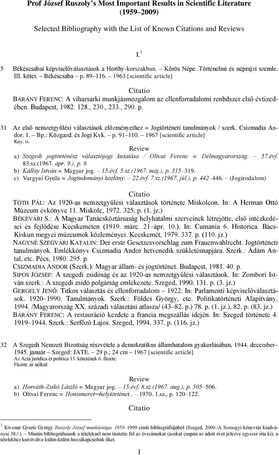 Budapest, 1982. 128., 230., 233., 290. p. 31 Az első nemzetgyűlési választások előzményeihez = Jogtörténeti tanulmányok / szerk. Csizmadia Andor. 1. Bp.: Közgazd. és Jogi Kvk. p. 91 110.
