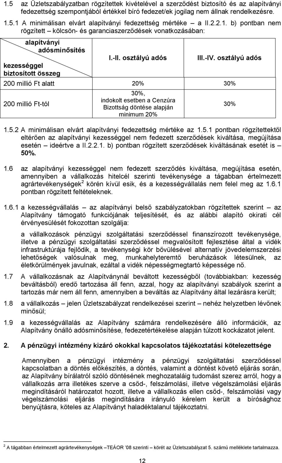 osztályú adós 200 millió Ft alatt 20% 30% 200 millió Ft-tól 30%, indokolt esetben a Cenzúra Bizottság döntése alapján minimum 20% 1.5.