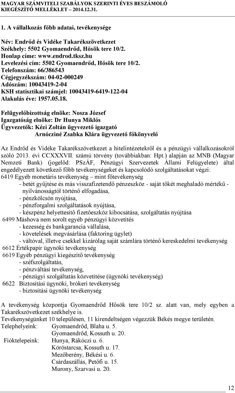 hu Levelezési cím: 5502 Gyomaendrőd, Hősök tere 10/2. Telefonszám: 66/386543 Cégjegyzékszám: 04-02-000249 Adószám: 10043419-2-04 KSH statisztikai számjel: 10043419-6419-122-04 Alakulás éve: 1957.05.