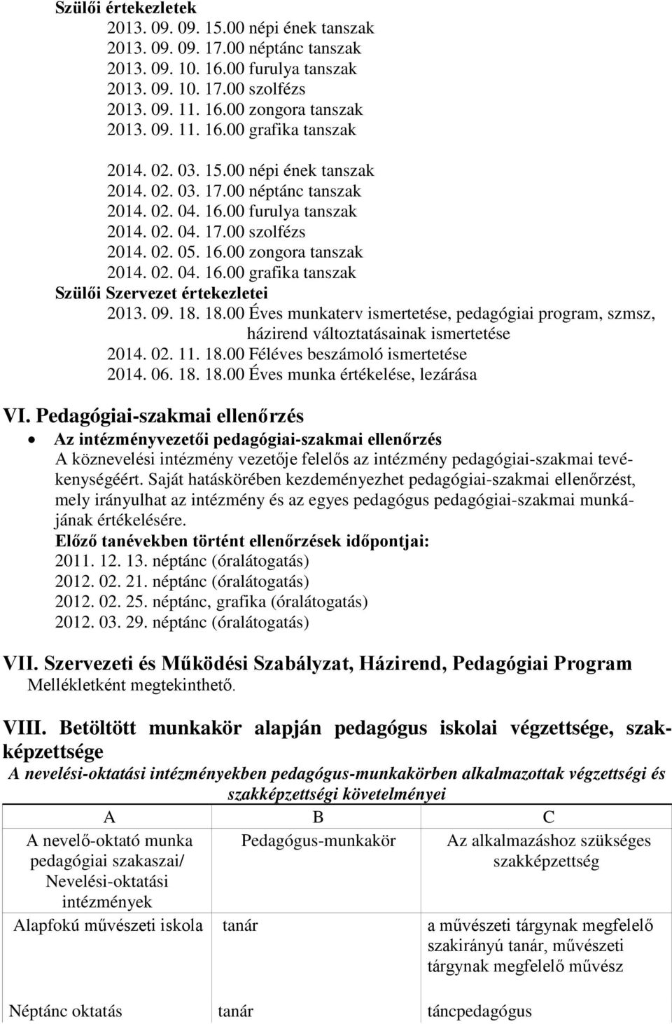 02. 04. 16.00 grafika tanszak Szülői Szervezet értekezletei 2013. 09. 18. 18.00 Éves munkaterv ismertetése, pedagógiai program, szmsz, házirend változtatásainak ismertetése 2014. 02. 11. 18.00 Féléves beszámoló ismertetése 2014.