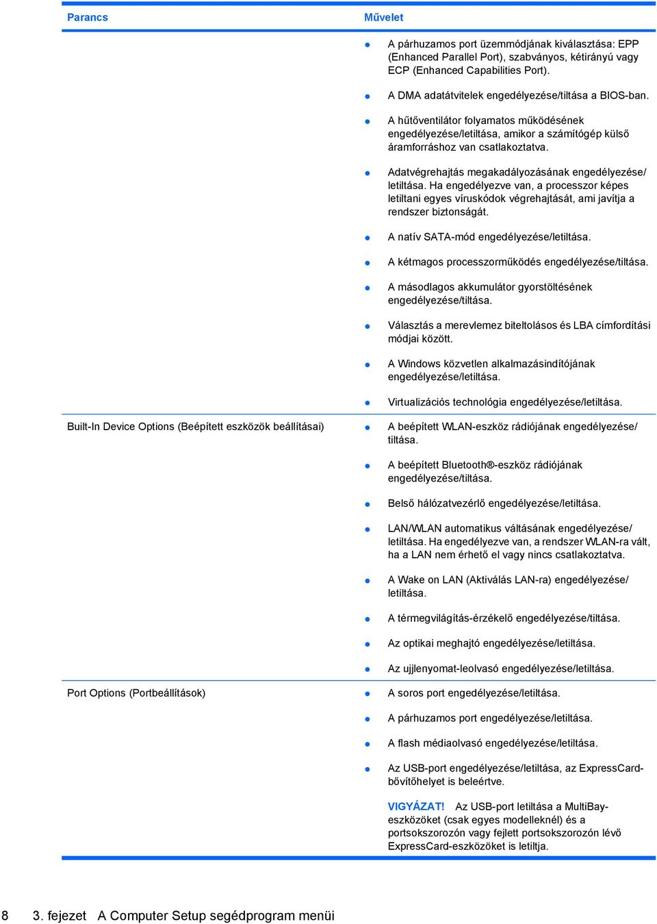 Adatvégrehajtás megakadályozásának engedélyezése/ letiltása. Ha engedélyezve van, a processzor képes letiltani egyes víruskódok végrehajtását, ami javítja a rendszer biztonságát.