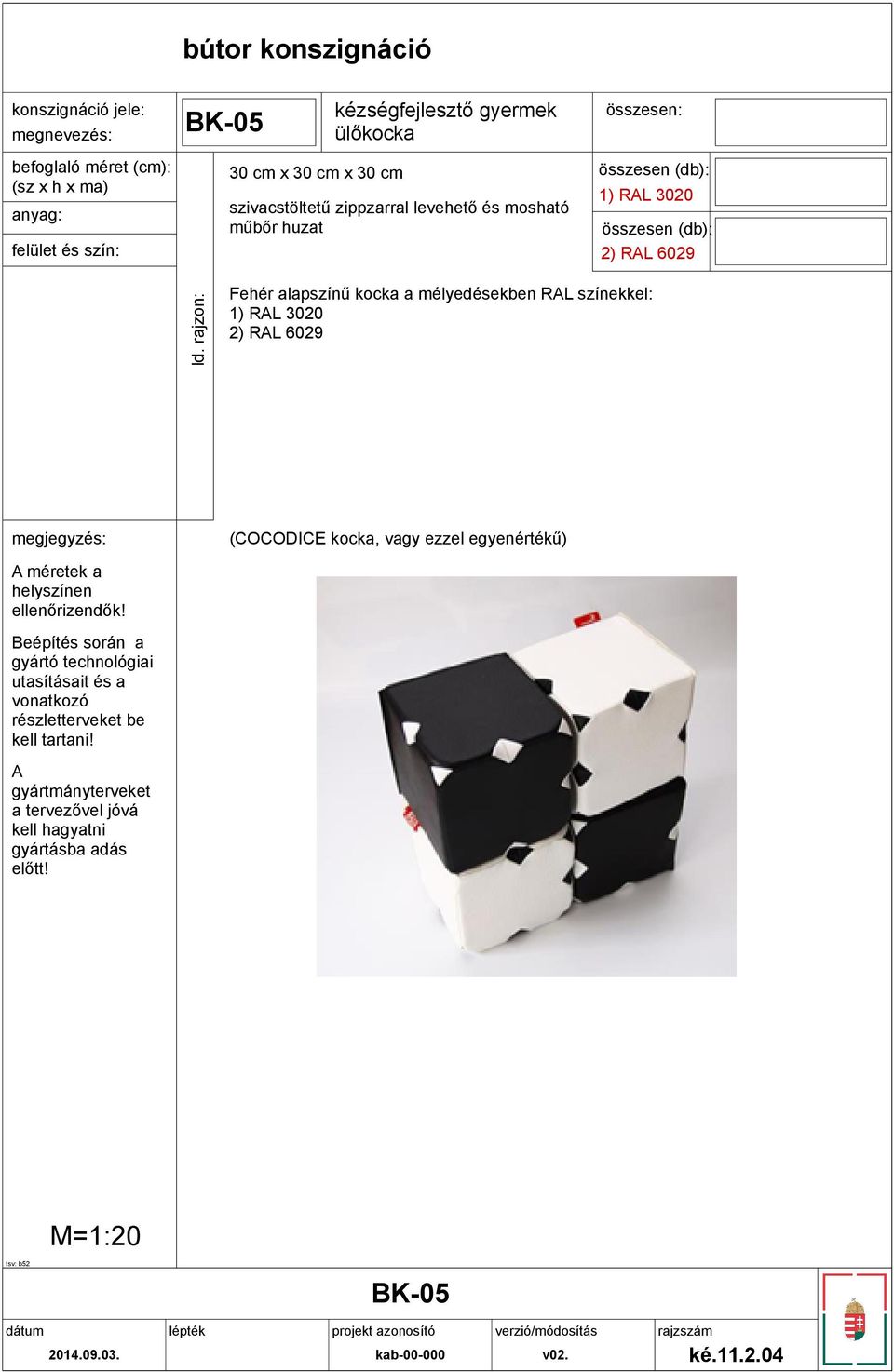(db): 2) RL 6029 Fehér alapszínű kocka a mélyedésekben RL színekkel: 1) RL