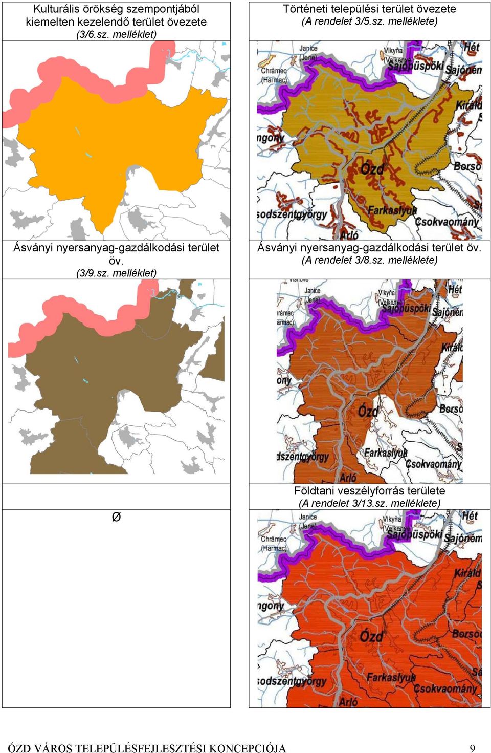 (A rendelet 3/8.sz. melléklete) Ø Földtani veszélyforrás területe (A rendelet 3/13.sz. melléklete) ÓZD VÁROS TELEPÜLÉSFEJLESZTÉSI KONCEPCIÓJA 9
